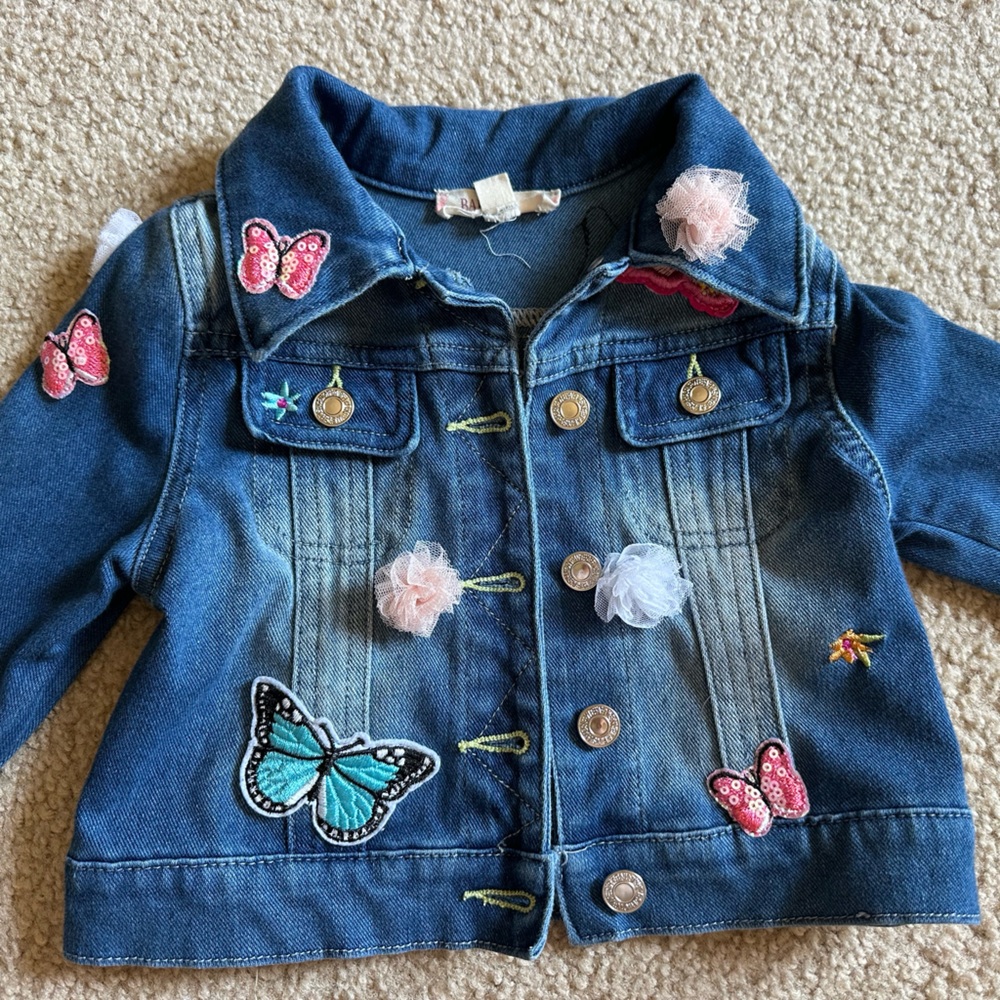 Kids Blue Denim Jacket with Butterfly Accents